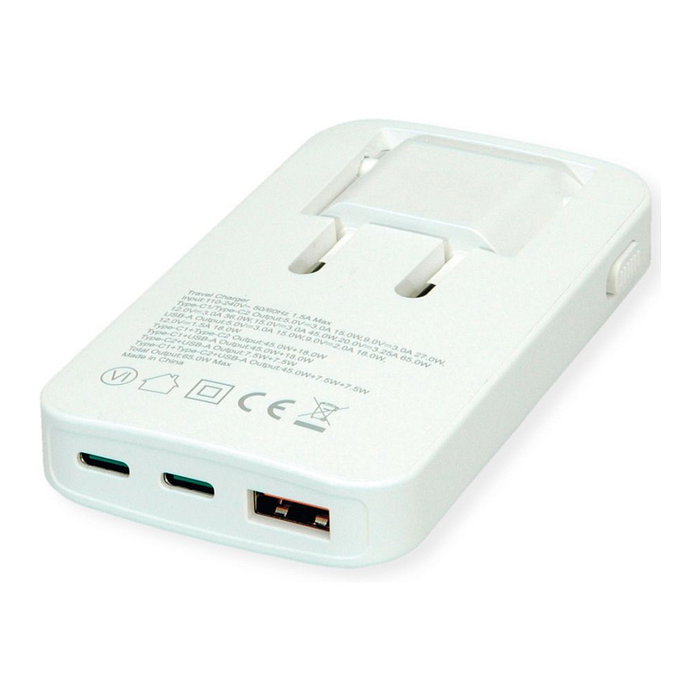 ROLINE Cargador USB delgado de 65W con enchufe Euro plegable