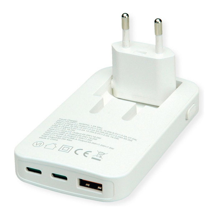 ROLINE Cargador USB delgado de 65W con enchufe Euro plegable