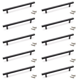 Emuca Lote de 10 tiradores para mueble Orlando, L252mm, intereje 192mm, Acero, Pintado negro