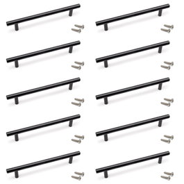 Emuca Lote de 10 tiradores para mueble Orlando, L252mm, intereje 192mm, Acero, Pintado negro