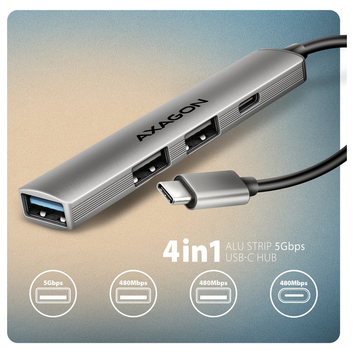 Axagon HUE-STC Hub USB con 4 puertos y carcasa de aluminio gris Axagon HUE-STC Hub USB con 4 puertos y carcasa de aluminio gris