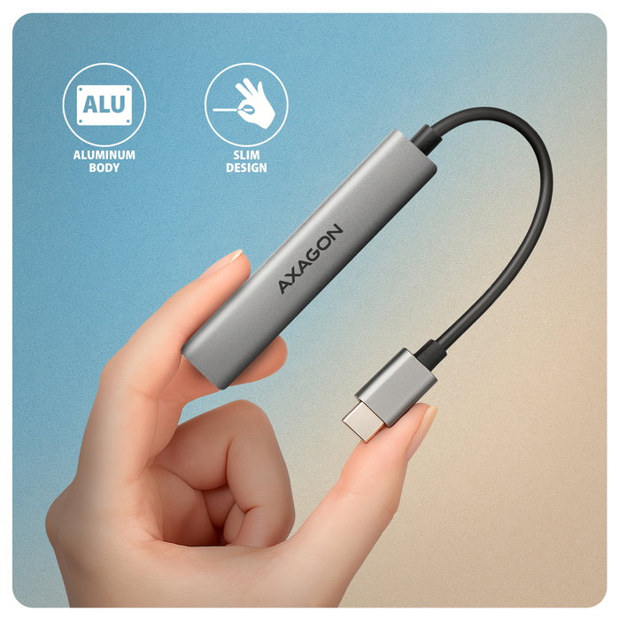 Axagon HUE-STC Hub USB con 4 puertos y carcasa de aluminio gris Axagon HUE-STC Hub USB con 4 puertos y carcasa de aluminio gris