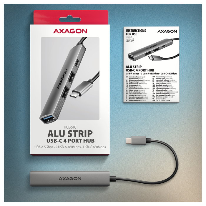 Axagon HUE-STC Hub USB con 4 puertos y carcasa de aluminio gris Axagon HUE-STC Hub USB con 4 puertos y carcasa de aluminio gris
