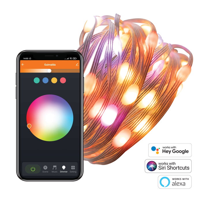 Muvit Guirnalda Luces Inteligente Wifi Dreamcolor 5m Controlable por App y Voz para Hogar y Jardín