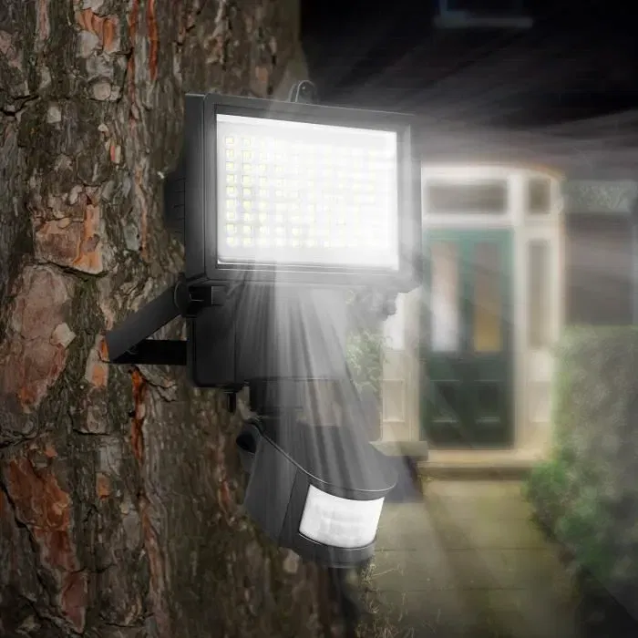 Lumi Jardin Proyector Solar Cooper Black H 22 cm Negro, Iluminación Potente, Panel Solar Remoto, LED Blanco, Detector Movimiento