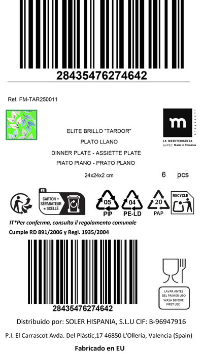 La Mediterranea Plato Llano Tardor Elite Brillo 24 cm (6 unidades) inevitablemente elegante
