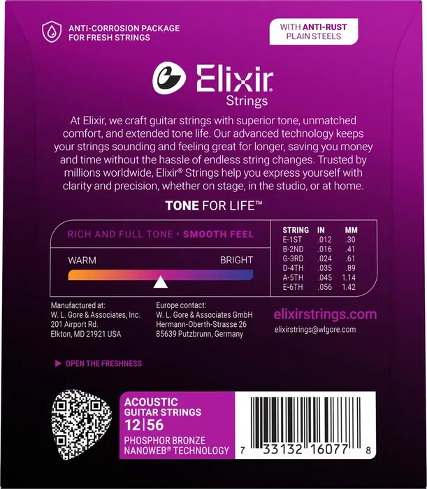 Elixir Juego Acústica Nanoweb 92/8 Phosphor Bronze Cuerdas ML 12-56