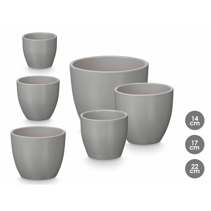 Ibergarden Set de 3 Macetas Abombadas Gris Mate Ibergarden Set de 3 Macetas Abombadas Gris Mate