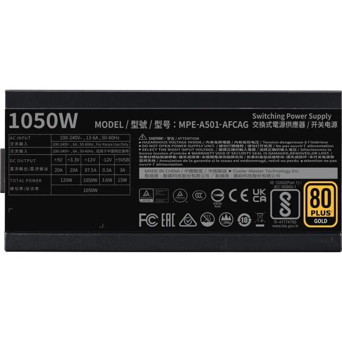 Cooler Master MWE Gold 1050W V2 ATX3.1 Fuente de Alimentación para PC 1050 W
