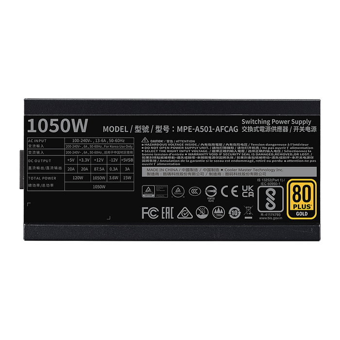 Cooler Master MWE Gold 1050 V2 ATX3.1 - Fuente de Alimentación ATX 1050W 80 PLUS Gold Full Modular - Ventilador de 140 mm