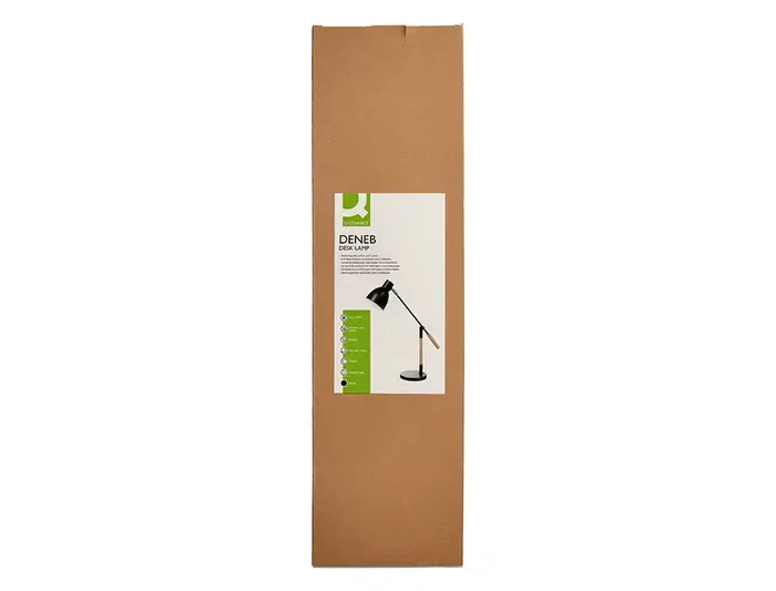 Q-Connect Lámpara de Escritorio Deneb Metálica con Detalles de Madera y Brazo Articulado de 2 Puntos, Interruptor, Color Negro