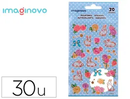 Imaginovo Pegatinas Flores y Conejos Papel 190x104 mm Blister