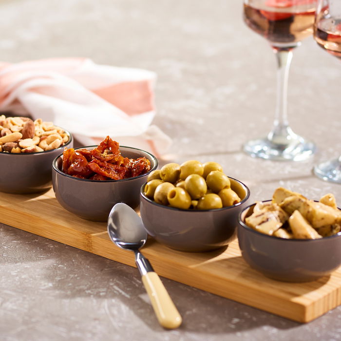 Day Juego De 4 Bols Con Base Madera Day Cuencos Gres Gris Clara Interior Colores Intensos