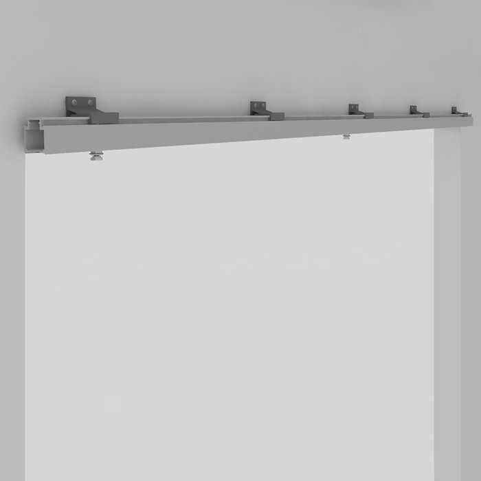 Emuca Kit de sistema corredero Railway para puertas de madera con cierre suave, 80kg, Aluminio Anodizado mate