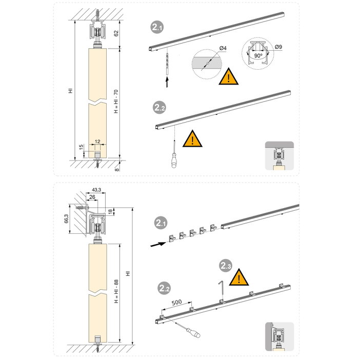 Emuca Kit de sistema corredero Railway para puertas de madera con cierre suave, 80kg, Aluminio Anodizado mate