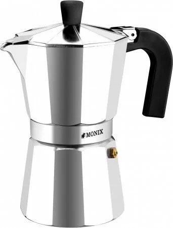 Monix Cafetera Italiana Manual M620003, 3 Tazas, Aluminio con Recubrimiento Antigrasa, Mango Ergonómico