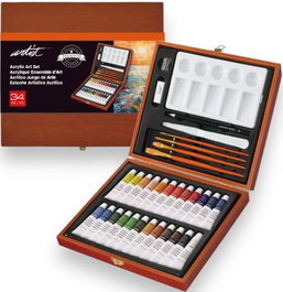 ARTIST BY ALEX BOG Caja de madera con 34 tubos de pintura acrílica de 12 ml en colores surtidos