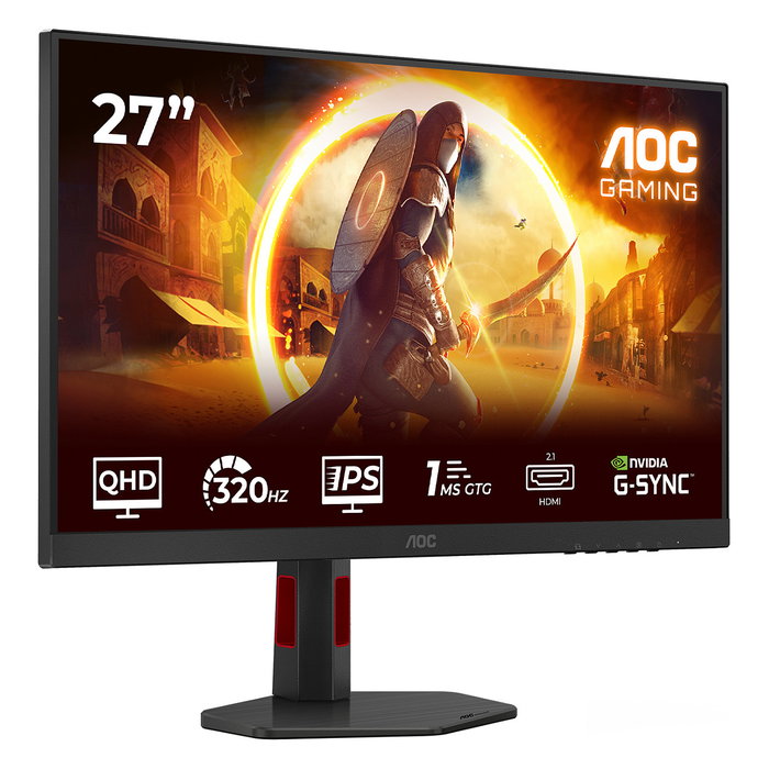AOC Gaming Q27G4SRU Monitor Gaming 27" QHD 2560x1440 320Hz 1ms IPS, HDR400, AMD FreeSync, HDMI 2.1, DisplayPort 1.4, USB Hub, Negro/Rojo