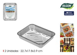 Inde Set de 2 Bandejas Rectangulares Algon, Dimensiones 22.7 cm x 17.8 cm x 3.9 cm (36 Unidades)