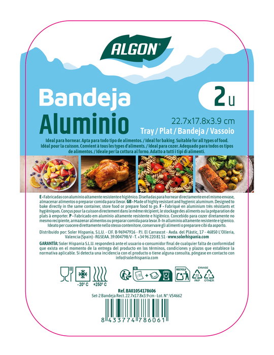 Inde Set de 2 Bandejas Rectangulares Algon, Dimensiones 22.7 cm x 17.8 cm x 3.9 cm (36 Unidades)