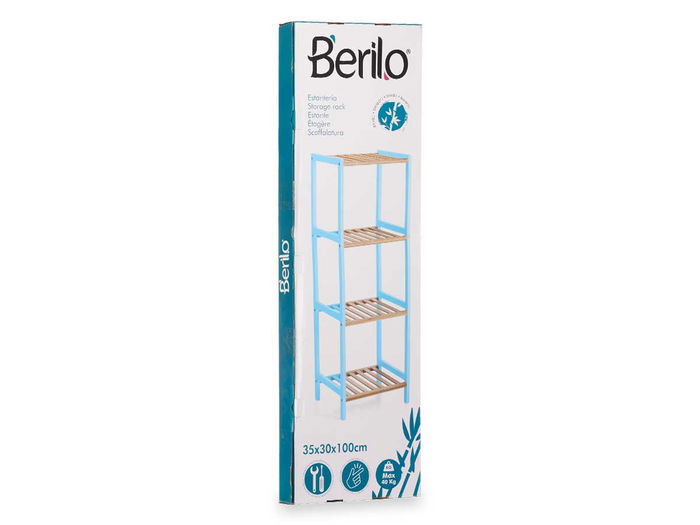Berilo Estanteria Cuadrada 4 Estantes Bambu Azul 35 x 100 x 30 cm