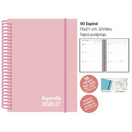 Agenda Anual (2026-27) Senfort 16 Meses Iki Unicolor Espiral Tapa Pp Con Goma 155X215 S/V Pastel Rosa