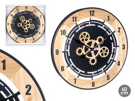 Giftdecor Reloj de Pared con Engranaje de Madera, Marrón y Negro, 60 cm (Set de 4)