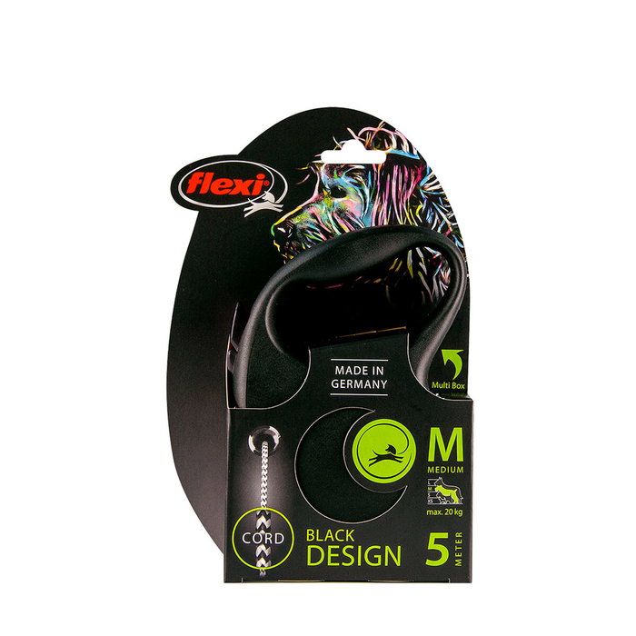 Flexi Black Design Correa Extensible de Cordón 5m Talla S hasta 12kg Negro Flexi Black Design Correa Extensible de Cordón 5m Talla S hasta 12kg Negro
