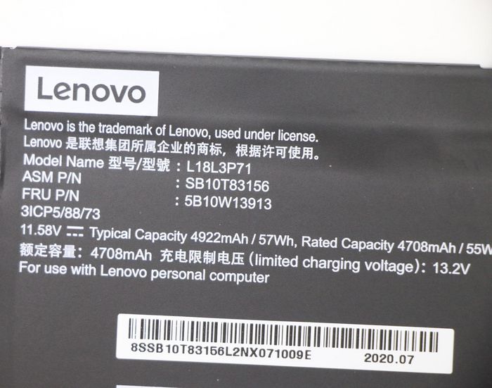 Lenovo Batería Interna de Litio de 57Wh 3 Celdas para Modelos Selectos de ThinkPad, Repuesto Original