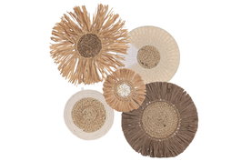 DKD Home Decor Set de 5 piezas de decoración de pared de rafia y yute Natural