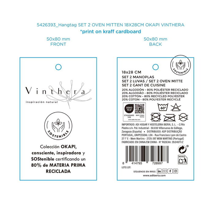 Set 2 Manoplas Horno Reciclado Okapi Vinthera 18x28 cm
