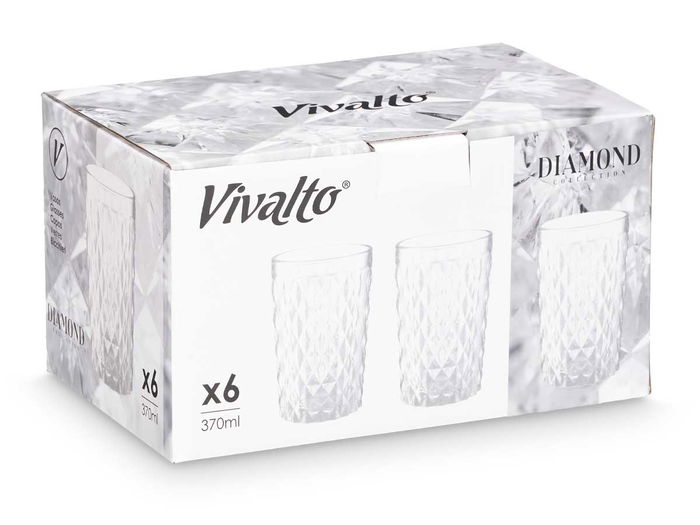 Vivalto Vaso Diamante Transparente 370 ml 8 x 12.8 x 8 cm (Set de 24)