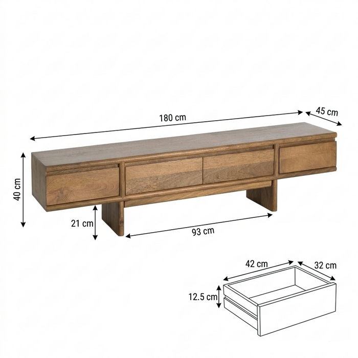 Mueble Tv Madera de Mango Salón 180 X 40 X 45 cm