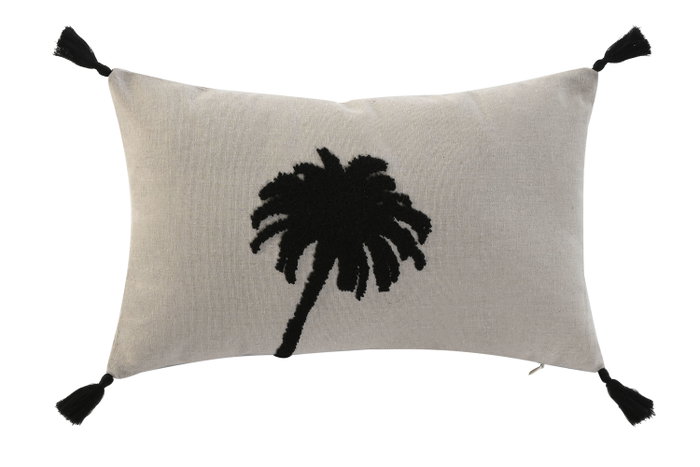 DKD Home Decor Cojín Bordado Algodón Poliéster 50x30 cm Beige y Negro DKD Home Decor Cojín Bordado Algodón Poliéster 50x30 cm Beige y Negro