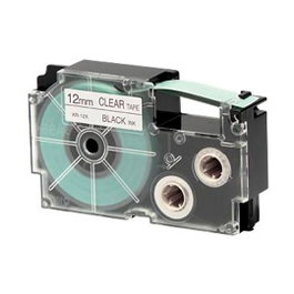 Casio Cinta para Etiquetadora 8 m x 12 mm, Negro sobre Transparente, PET