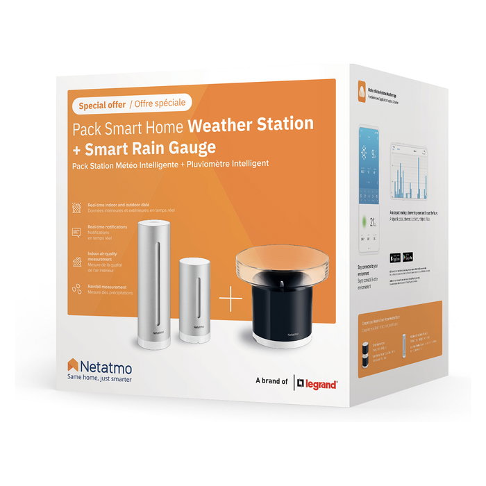 Netatmo NBU-NWS-NRG-EU Estación Meteorológica con Sensor Exterior de Lluvia y Temperatura, WiFi, Alexa, HomeKit, Aluminio Plata