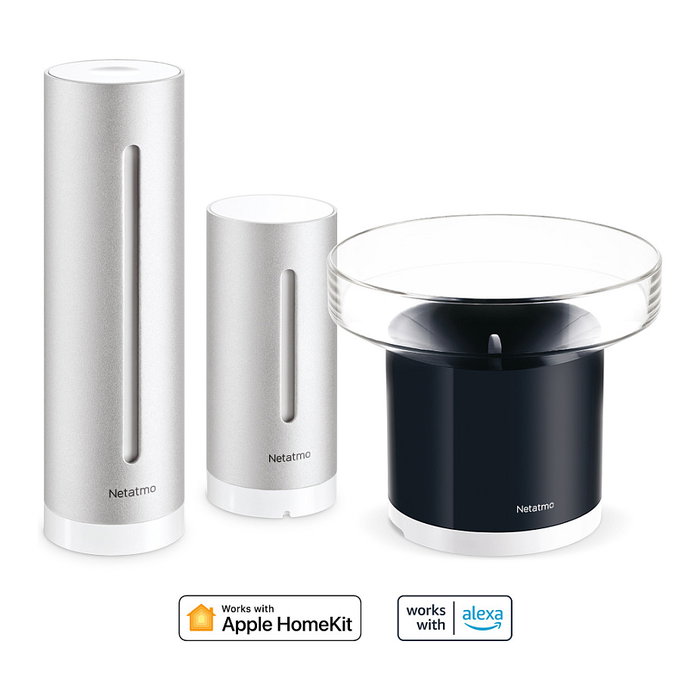 Netatmo NBU-NWS-NRG-EU Estación Meteorológica con Sensor Exterior de Lluvia y Temperatura, WiFi, Alexa, HomeKit, Aluminio Plata