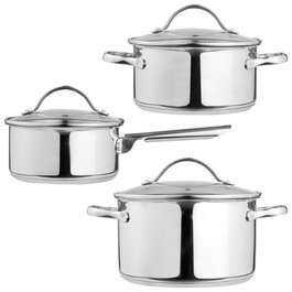 Day Batería Cocina 3 Piezas Acero Inoxidable con Tapas Cristal Válvula Vapor Apta Inducción Gas Eléctrica Vitrocerámica