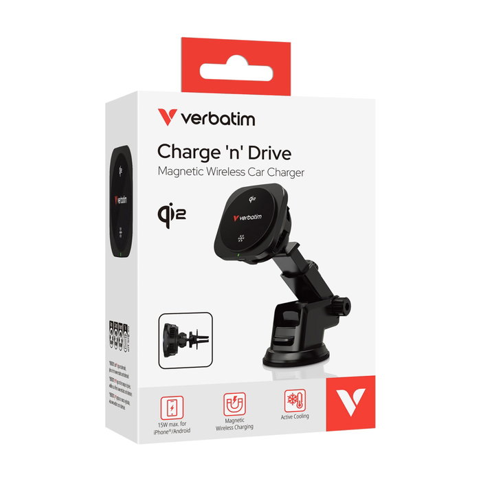Verbatim Charge 'n' Drive Qi2 Cargador Magnético Inalámbrico para Coche Verbatim Charge 'n' Drive Qi2 Cargador Magnético Inalámbrico para Coche