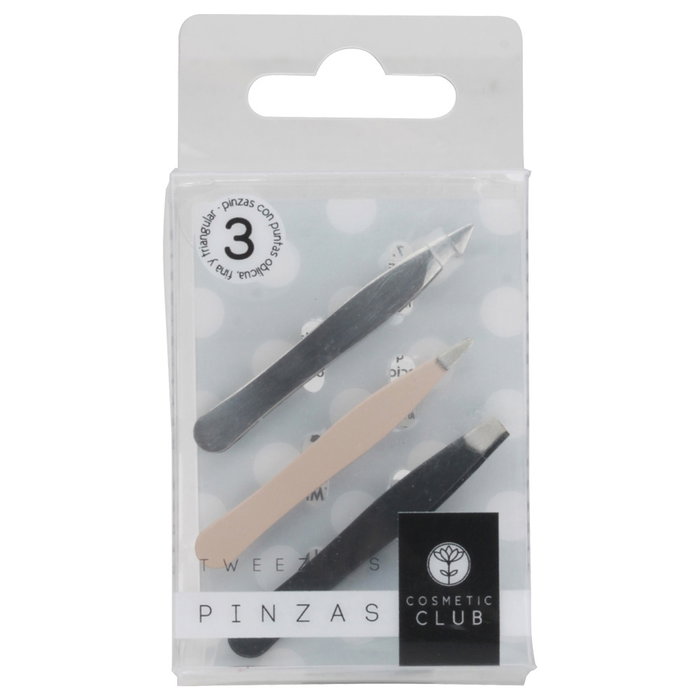 Cosmetic Club Juego de 3 Mini Pinzas de Depilar con 3 Puntas Diferentes: Oblicua, Fina y Triangular - Surten Colores Aleatorios