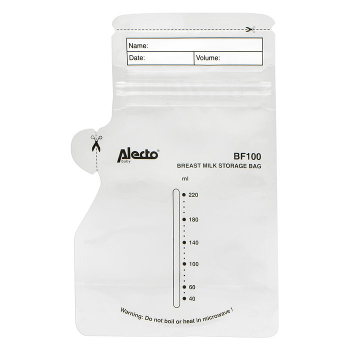 Alecto Bolsas de almacenamiento de leche materna 220 ml, 100 unidades