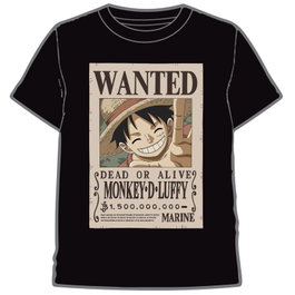 TOEI ANIMATION Camiseta Wanted Luffy One Piece de Manga para Adulto Talla M - 100% Algodón