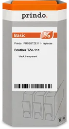 Prindo Basic Cinta mecanográfico Negro sobre transparente compatible con Brother TZe-111, 6 mm x 8 m, laminado