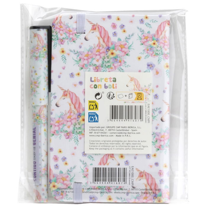 CMP General Libreta con Bolígrafo Licorne Tapa Dura con Goma 14x9x1.2 cm