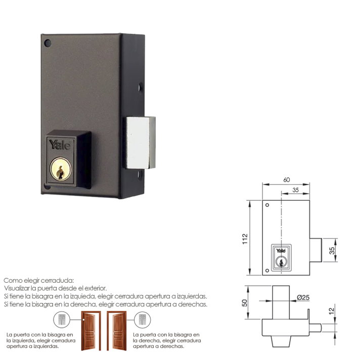 Yale Cerradura de Sobreponer 56-c/hpr/60 Derecha Yale Cerradura de Sobreponer 56-c/hpr/60 Derecha