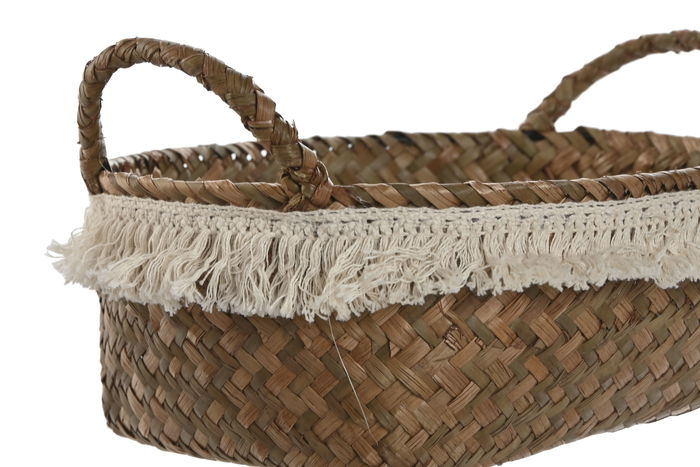 DKD Home Decor Cesta Boho Fibra Natural Blanco 25 x 15 x 33 cm Set de 4
