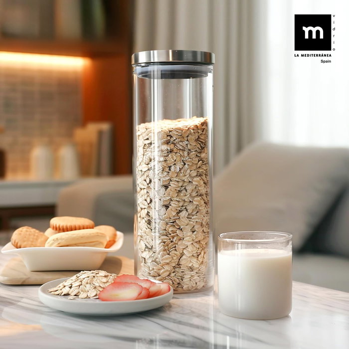 La Mediterranea Tarro Borosilicato con Tapa de Acero Inoxidable 1650 ml - 10.8 x 10.8 x 26 cm (12 Unidades)