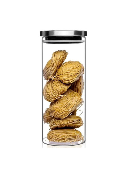 La Mediterranea Tarro Borosilicato con Tapa de Acero Inoxidable 1650 ml - 10.8 x 10.8 x 26 cm (12 Unidades)