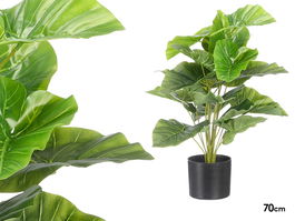 Ibergarden Maceta Planta Artificial de Hojas Anchas 70 cm de Altura, Plástico Verde/Negro, 50x50x70 cm, 18 Hojas (Set de 6)