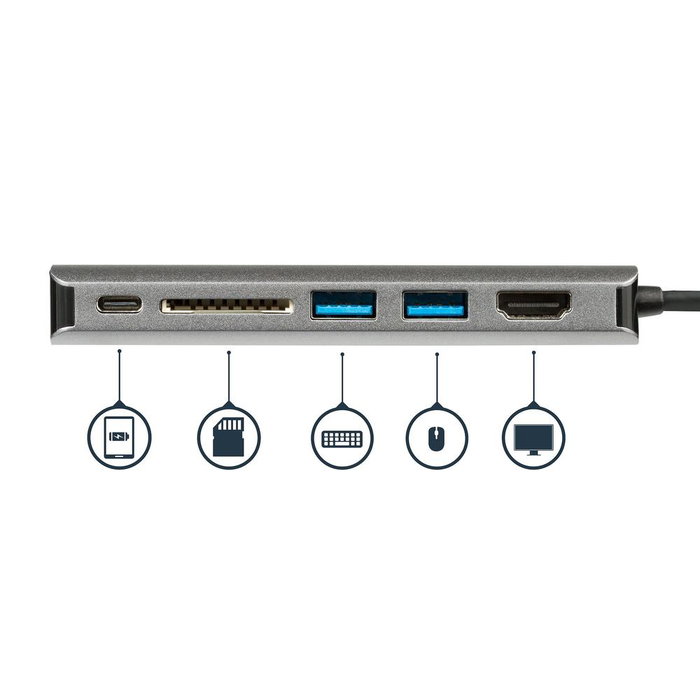 Startechcom Estación de Conexión USB Tipo C con HDMI, USB-A, Ethernet Gigabit y Lector de Tarjetas SD/MMC